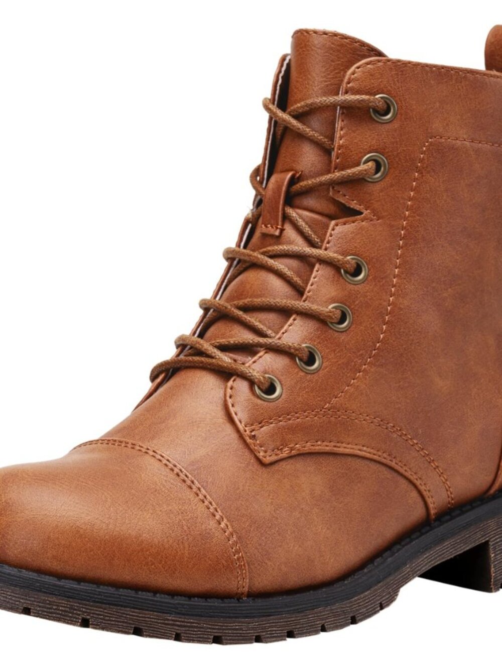 Women's Lace Up Combat Ankle Boots, Cap Toe Low Block Heel